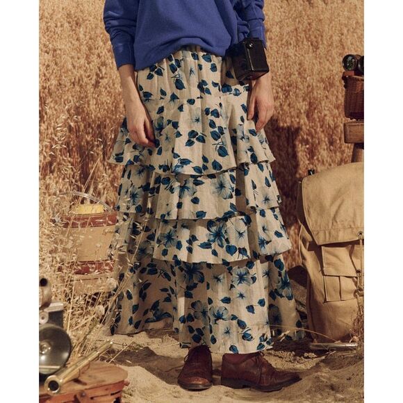 The Great. The Gazebo Maxi Skirt Flouncy Floral Printed Cotton XS-0 NEW 272840